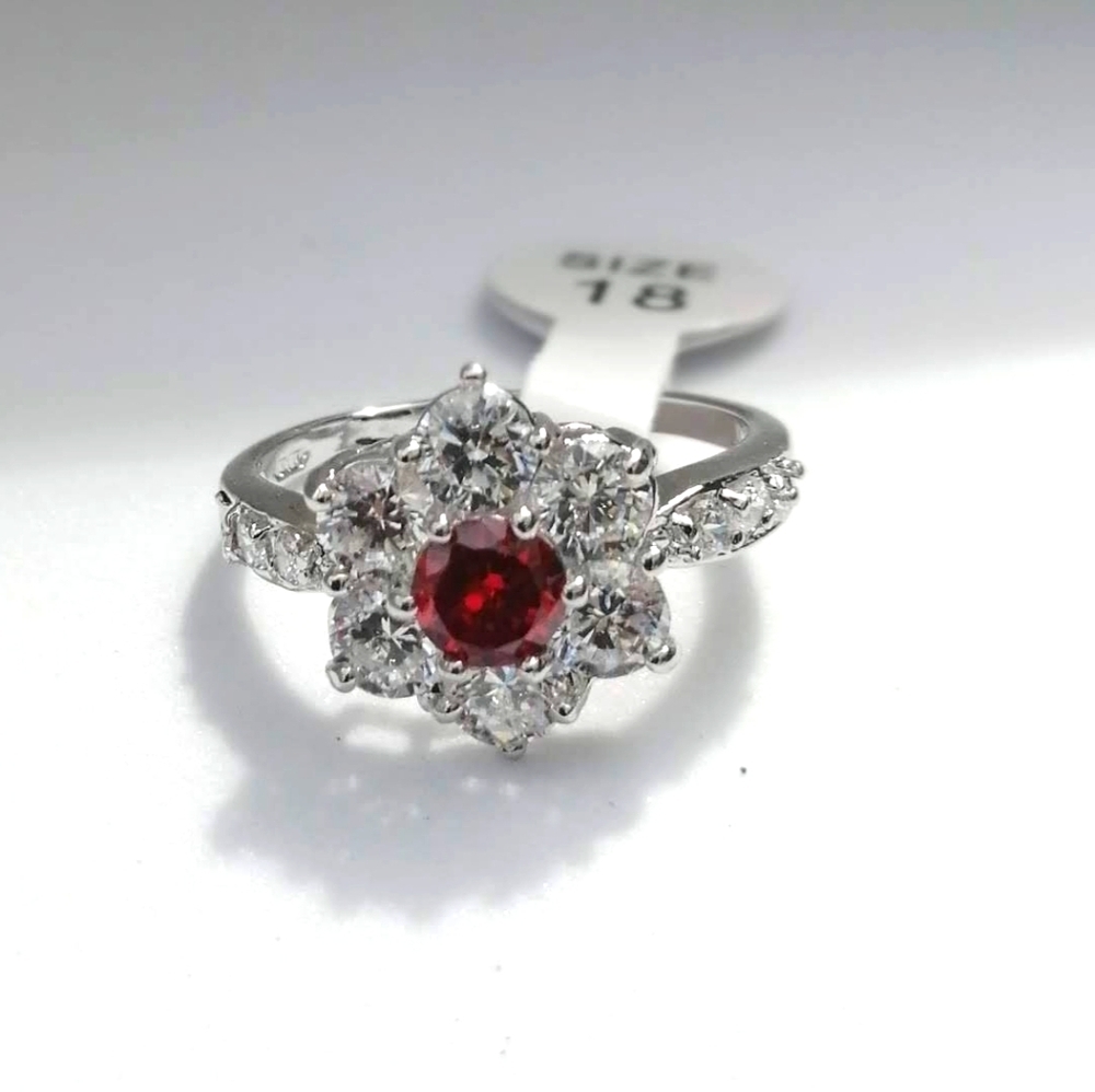 14k Real White Gold Plated Ring 9 US Silver Red